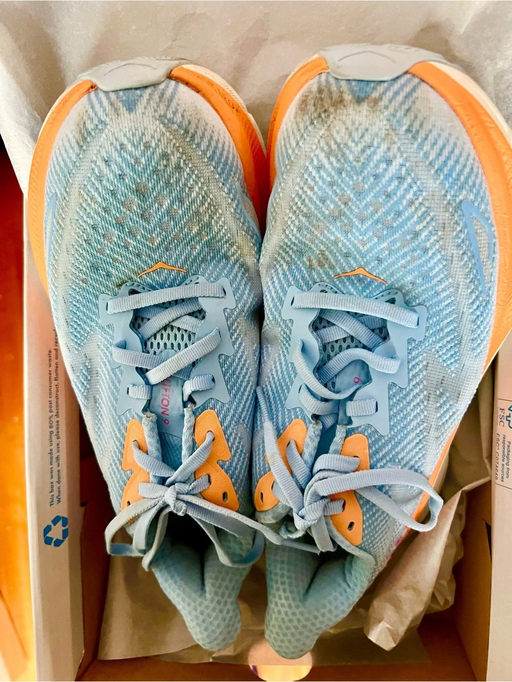HOKA CLIFTON Pre-Owned Good Light Blue & Orange Size 7.5B